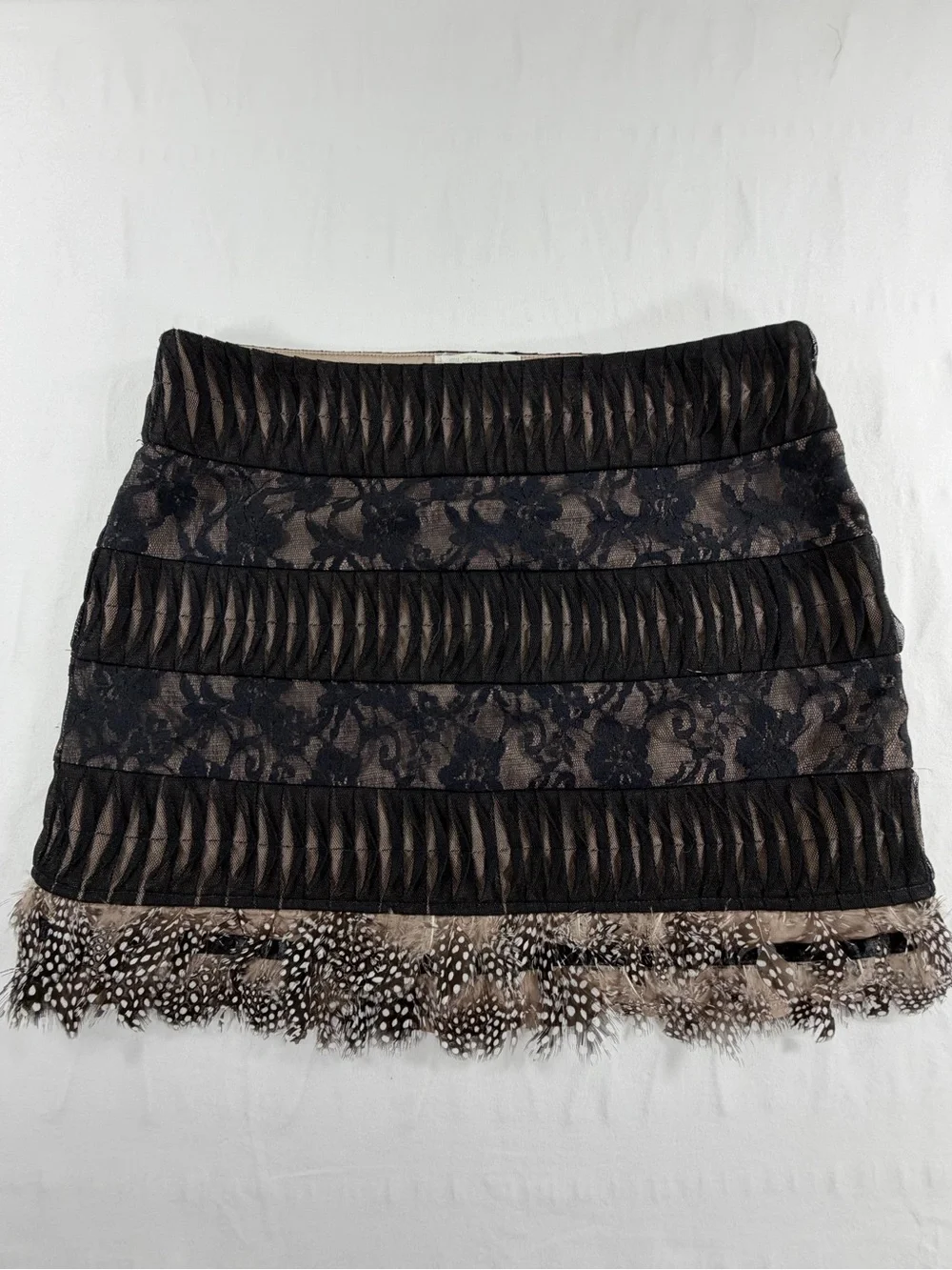 Etiquette Black Lace Feather Trim Mini Skirt Size 1 Y2K